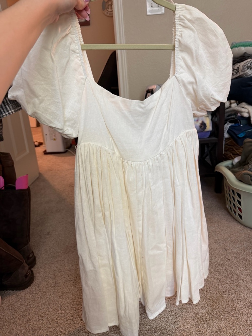 Boutique Caylo Cream Puff Sleeve Babydoll Dress